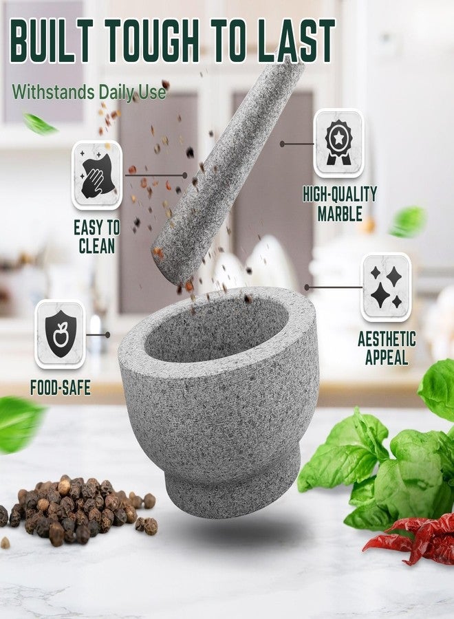 Flexzion Granite Mortar and Pestle Set, 4 Cup Large Mortar and Pestle Molcajete Bowl Stone Grinder Bowl Muddler and Bowl with Garlic Peeler and Non-Slip Mat for Guacamole, Herbs, Spices, Gray - Image 3