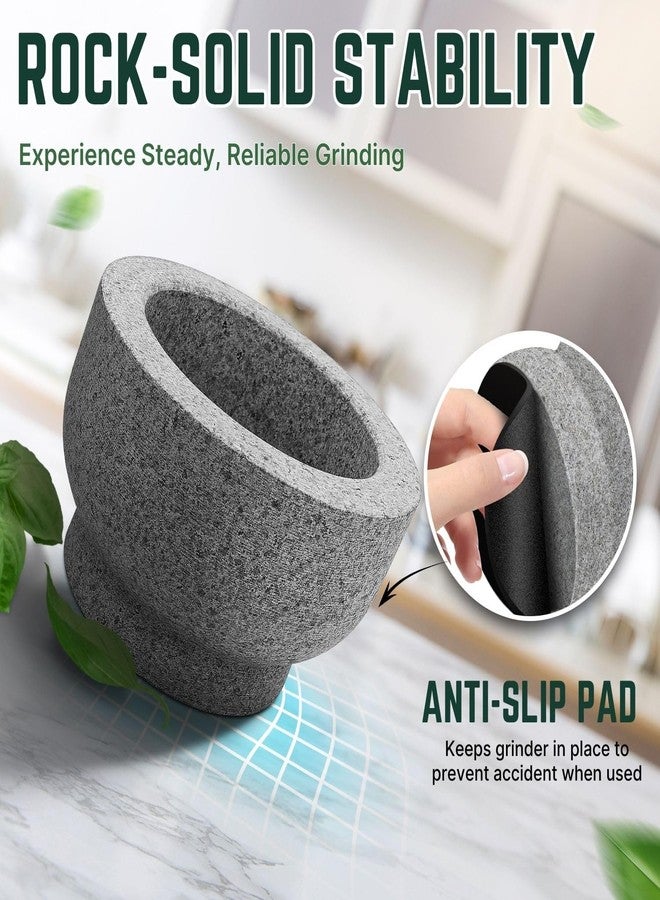 Flexzion Granite Mortar and Pestle Set, 4 Cup Large Mortar and Pestle Molcajete Bowl Stone Grinder Bowl Muddler and Bowl with Garlic Peeler and Non-Slip Mat for Guacamole, Herbs, Spices, Gray - Image 4