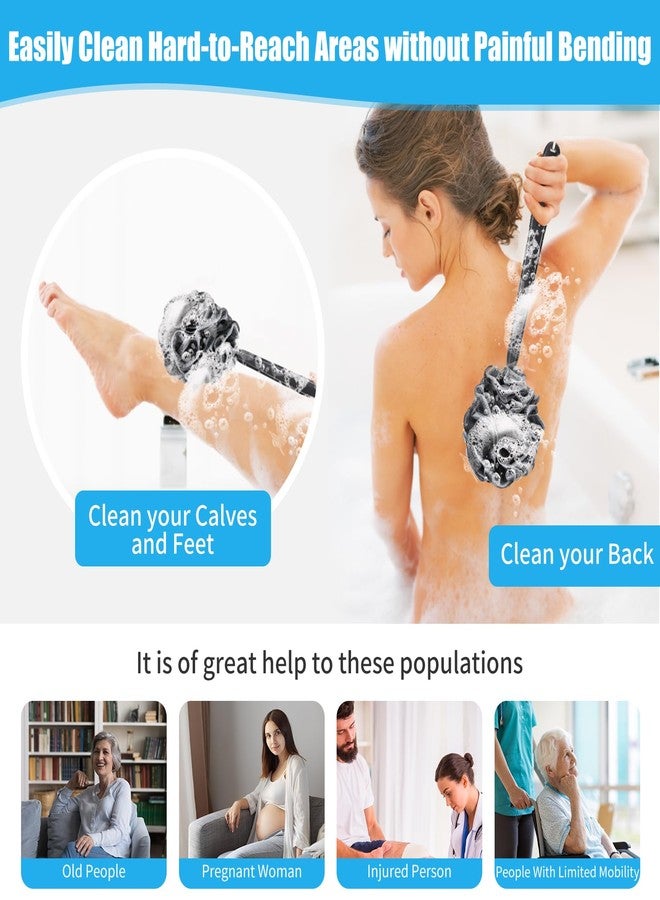VANZAVANZU Loofah Sponge Set Loofah Exfoliating Body Scrubber, Anti-Slip Plastic 17" Handle Loofah on a Stick with Fluffy Shower Sponge, PE Soft Mesh Shower Loofahs-Black with White Edge - Image 5