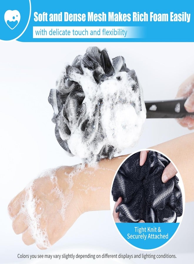 VANZAVANZU Loofah Sponge Set Loofah Exfoliating Body Scrubber, Anti-Slip Plastic 17" Handle Loofah on a Stick with Fluffy Shower Sponge, PE Soft Mesh Shower Loofahs-Black with White Edge - Image 3
