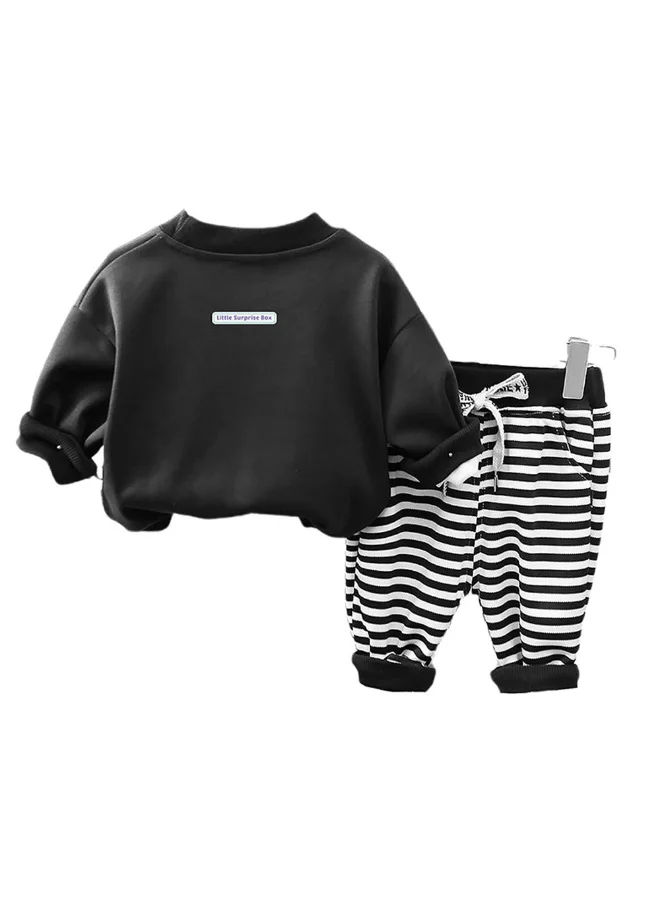 LITTLE SURPRISE BOX 2Pcs Set Black Stripes Doggy Eye Patch Track Suit Set For Toddler And Kids Winter & All Season Wear
