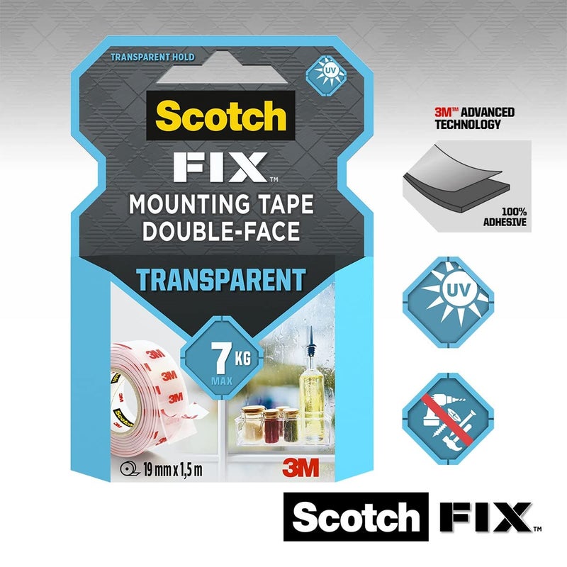 Scotch Mount Transparent Tape 19mm x 1.5m, 1 roll/pack - Image 2