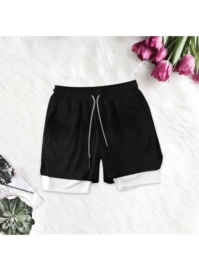 VITION Gym Shorts for Men, Men's Activewear Running Shorts,Drawstring Gym Shorts Men, 2 Layer Loose Athletic Shorts with 4 Pockets (XX-Large, Black/White) - Image 5