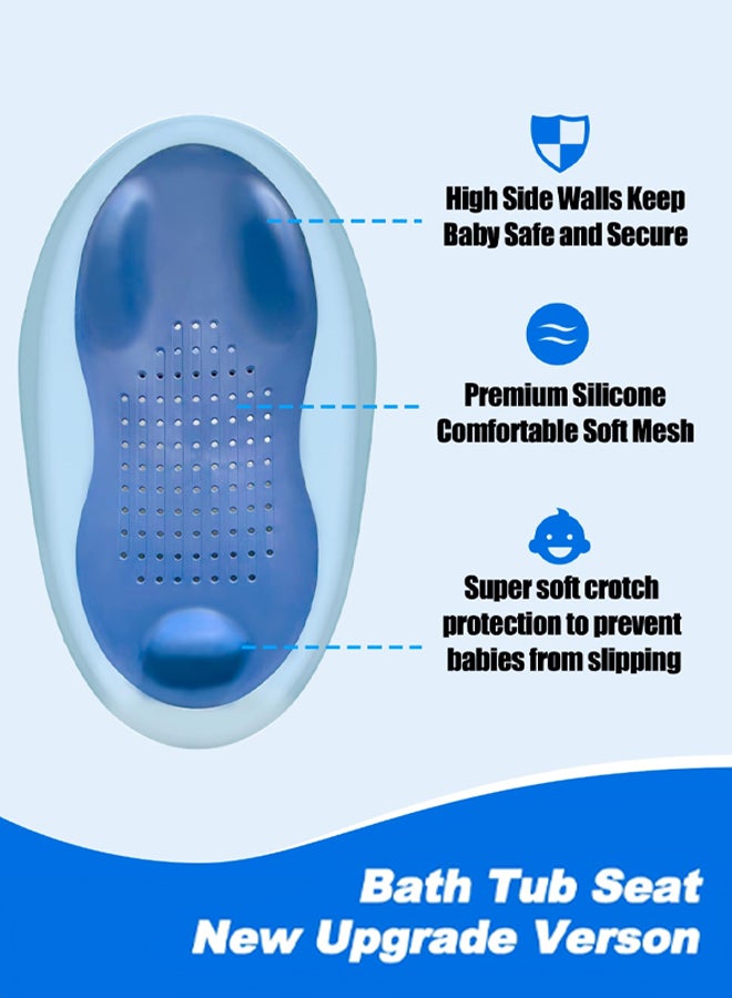 شبيلي مقعد استحمام للحوض للأطفال مصنوع من البلاستيك مع تصريف سريع وسيليكون ناعم غير قابل للانزلاق، دعم بثلاث نقاط بتصميم مريح وقابل للطي، كرسي حمام للرضع والأطفال الصغار في الحمام أو غرفة الدش باللون الأزرق - Image 5