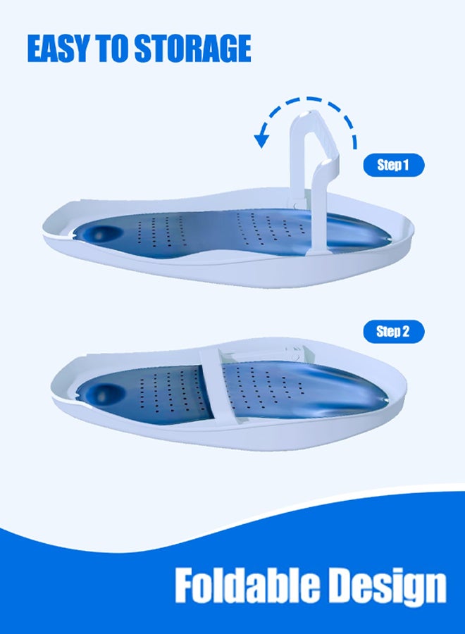 شبيلي مقعد استحمام للحوض للأطفال مصنوع من البلاستيك مع تصريف سريع وسيليكون ناعم غير قابل للانزلاق، دعم بثلاث نقاط بتصميم مريح وقابل للطي، كرسي حمام للرضع والأطفال الصغار في الحمام أو غرفة الدش باللون الأزرق - Image 4