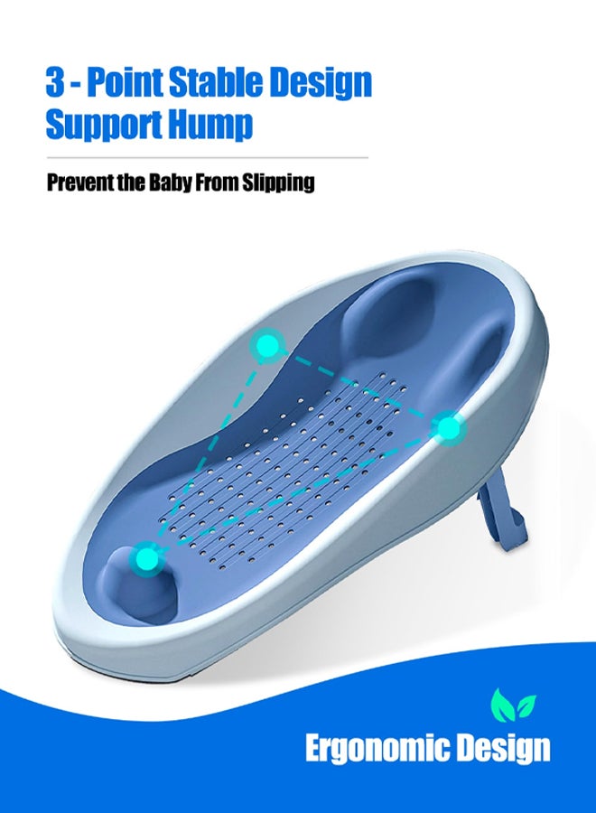 شبيلي مقعد استحمام للحوض للأطفال مصنوع من البلاستيك مع تصريف سريع وسيليكون ناعم غير قابل للانزلاق، دعم بثلاث نقاط بتصميم مريح وقابل للطي، كرسي حمام للرضع والأطفال الصغار في الحمام أو غرفة الدش باللون الأزرق - Image 3