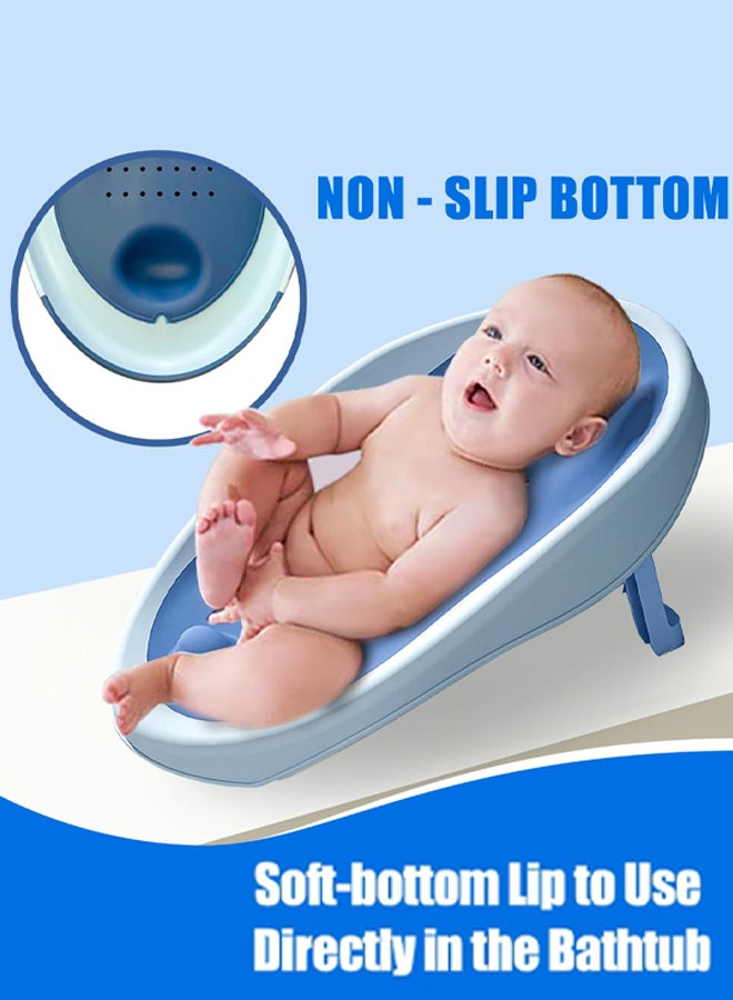 شبيلي مقعد استحمام للحوض للأطفال مصنوع من البلاستيك مع تصريف سريع وسيليكون ناعم غير قابل للانزلاق، دعم بثلاث نقاط بتصميم مريح وقابل للطي، كرسي حمام للرضع والأطفال الصغار في الحمام أو غرفة الدش باللون الأزرق - Image 2