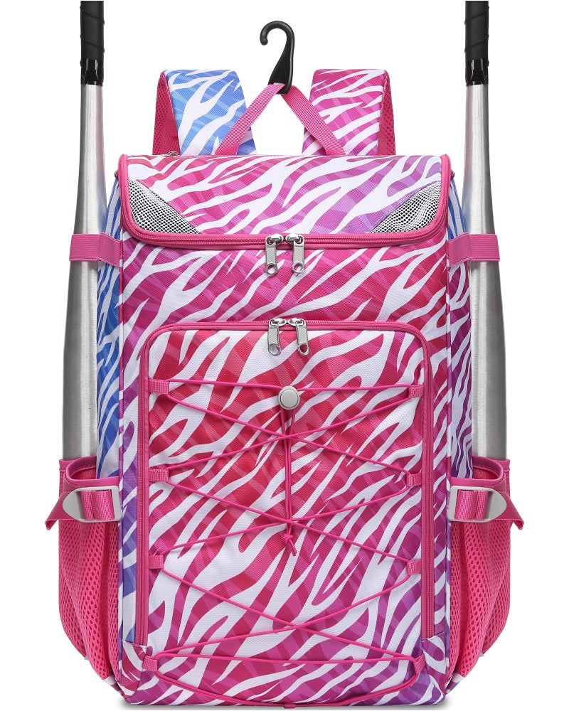 FOKDUVB Baseball Softball Gear Bag Backpack for Boys Girls Ages 812 1214 Large Kids Youth Bat Bag with Ventilated Shoe Compartment Baseball Softball Players Stuff Supplies Magenta Zebra Print - Image 2