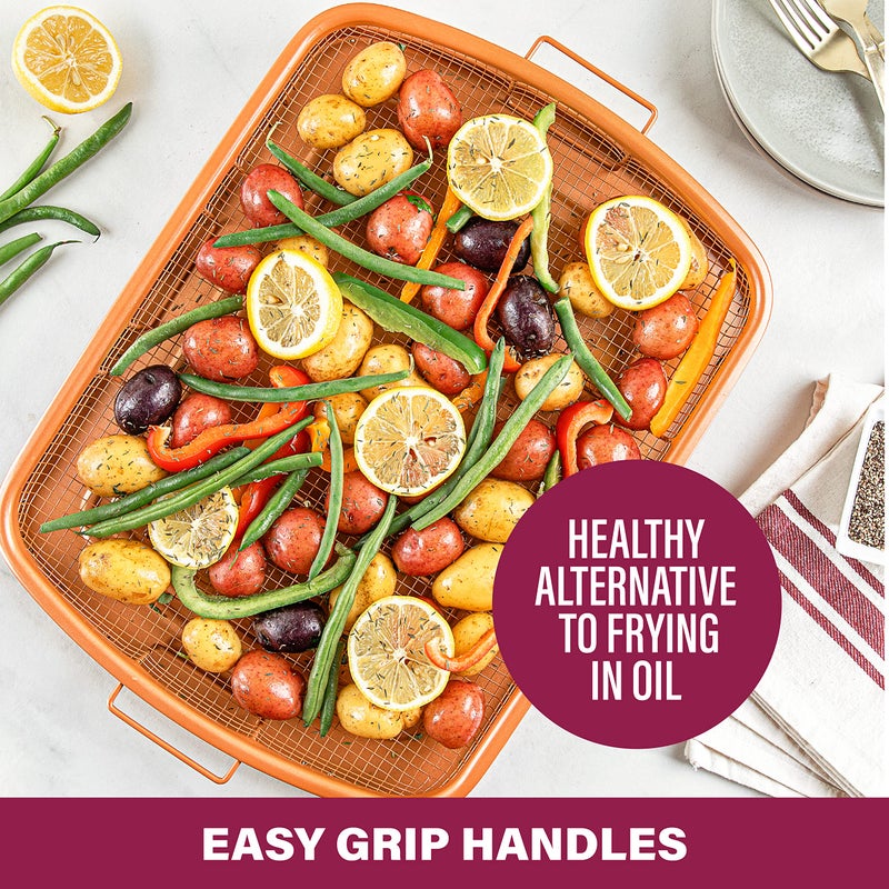 GOTHAM STEEL سلة قلاية الهواء الكبيرة من غوثام ستيل للفرن، 2 قطعة سلة قلاية هواء للفرن وصينية رائعة للخبز والأطعمة المقرمشة، آمنة في غسالة الصحون - XXL 16.5” x 12.5” - Image 5