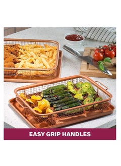 GOTHAM STEEL Gotham Steel Air Fryer Basket for Convection Oven, 2 Piece Nonstick Copper Crisper Tray, Also Great for Baking & Crispy Foods, Dishwasher Safe – XXL 16.5” x 12.5”  - Image 3