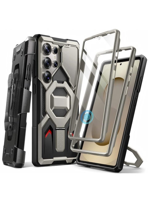 Magnetic Stand for Samsung Galaxy S25 Ultra Case, Magsafe Compatible, [Premium Drop and Fall Protection] [2 Front Frames & Camera Cover] S25 Ultra Case with Screen Protector & Belt Clip, Gray