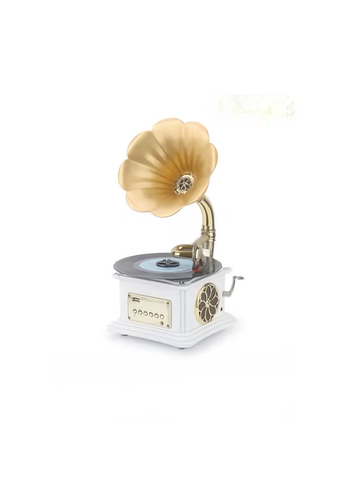 Mi VAZA Record Player Retro, Mini Vintage Retro Classic Gramophone With Built In Bluetooth, Durable Phonograph Shape Stereo Speaker, Sound Music Box Desktop Ornament For Home Office Clubs Bars, (White)  - Image 1