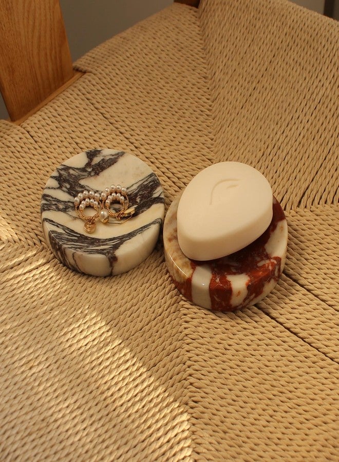 Nawgnail Natural Calacatta Red Marble Soap Dish, Round Small Jewelry Dish, Sponge Holder for Bathroom, Kitchen - Image 5