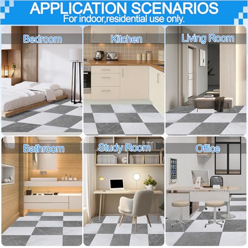 Tottist 30-Pack 12x12 Inch Peel and Stick Vinyl Floor Tiles, Self Adhesive Waterproof Flooring Planks for Kitchen, Dining Room,Bathroom,Vestibule, Cover 30 Sq. Ft(Grey/White Marble,15 Tiles Per Color) - Image 4