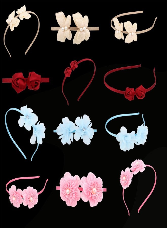ANVIK (4pcs) Cute Stylish Fancy Satin Hairband Headband Head Band for Kids Girls/ Floral, lightweight comfortable Hair Accessories for Girls 3 to 12 years/ Hair Band for Parties/ Festival/Wedding/school/Birthday Gift for Girl - Image 2