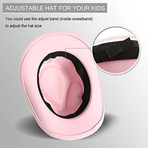 Jastore Kids Girls Boys Western Cowboy Cowgirl Hat with Buckle Belt Felt Fedora Hat (Pink, 4-12 Years) - Image 2