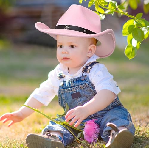 Jastore Kids Girls Boys Western Cowboy Cowgirl Hat with Buckle Belt Felt Fedora Hat (Pink, 4-12 Years) - Image 4