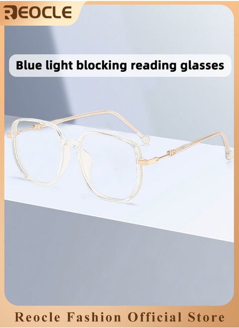 Women's Progressive Multifocus Reading Glasses Spring Hinge Blue Light Blocking Glasses Large Square Reading Glasses