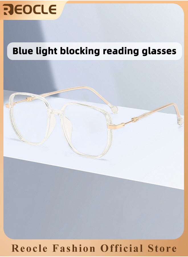 REOCLE - Women's Progressive Multifocus Reading Glasses Spring Hinge Blue Light Blocking Glasses Large Square Reading Glasses - Image 1