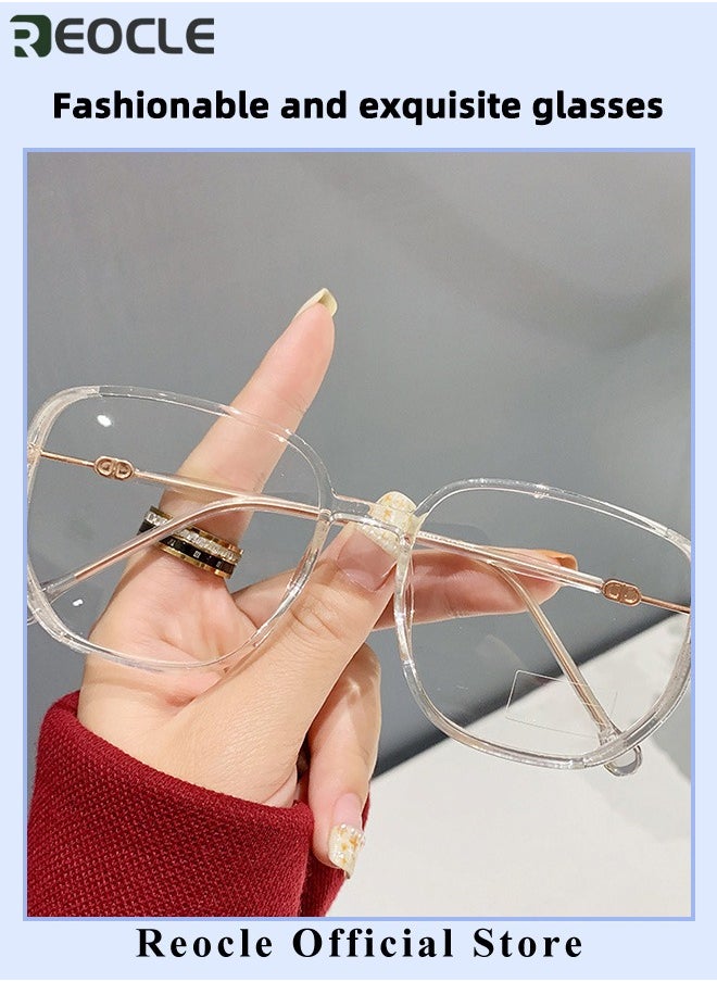 REOCLE - Women's Progressive Multifocus Reading Glasses Spring Hinge Blue Light Blocking Glasses Large Square Reading Glasses - Image 1