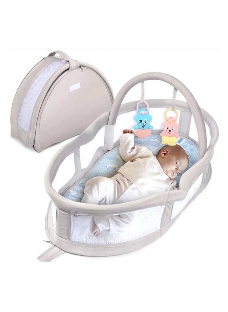 Generic Baby sleeping Bassinet, Baby Sleeping Basket, Foldable Crib Baby Natural Cotton Polyester Fabric Bed Basket (1 Months to 12 Month) (GREY)  - Image 1