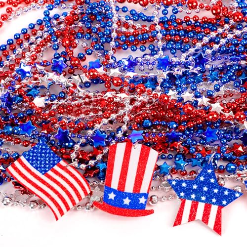Moon Boat 100PCS 4th of July Accessories Necklaces: Blue White and Red Beads Bulk, Patriotic Party Independence Memorial Day Favors Toys Decorations - Image 5