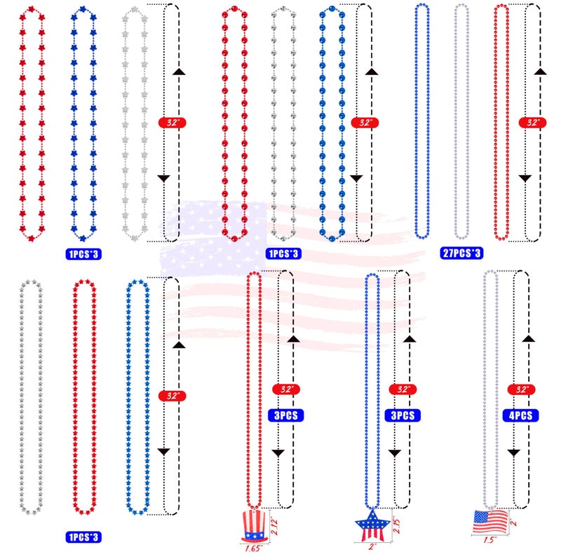 Moon Boat 100PCS 4th of July Accessories Necklaces: Blue White and Red Beads Bulk, Patriotic Party Independence Memorial Day Favors Toys Decorations - Image 4