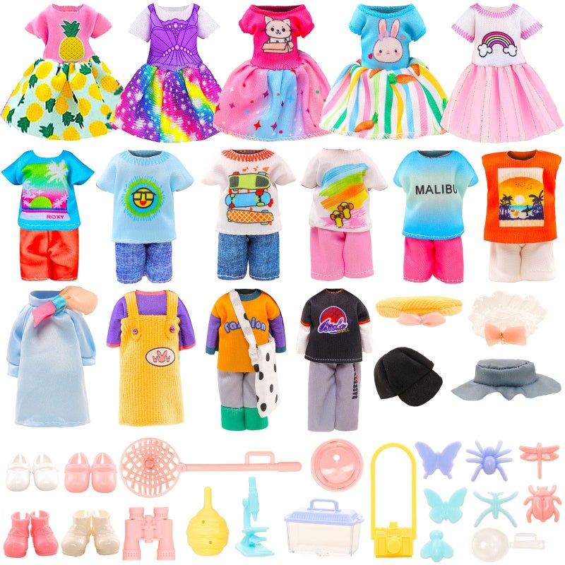 HONLAELLA 29 Pcs Doll Clothes Wilderness Interactive Playset for Mini Girl Dolls 5 Outfits 5 Dresses 4 Shoes 15 Wilderness Adventure Accessories for 53 6 Inch Doll Clothes and Accessories - Image 3