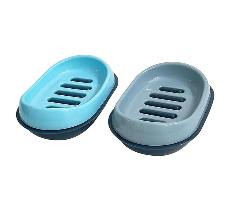 c s m CSM Soap Cases(Titanic-SC-BLGR) Soap Dish Self Drain Soap Holder - Set of 2 PCS (Blue, Grey) - Image 1