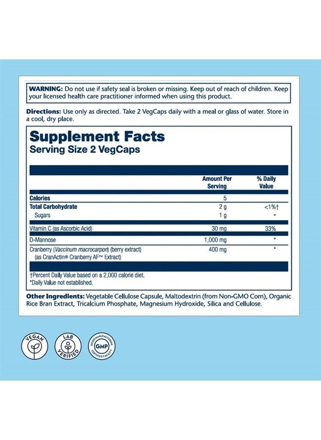 Solaray - Solaray D-Mannose w/CranActin Cranberry Extract 1000mg w/VIT C, Healthy Urinary Tract Support 120ct (120 CT) - Image 1