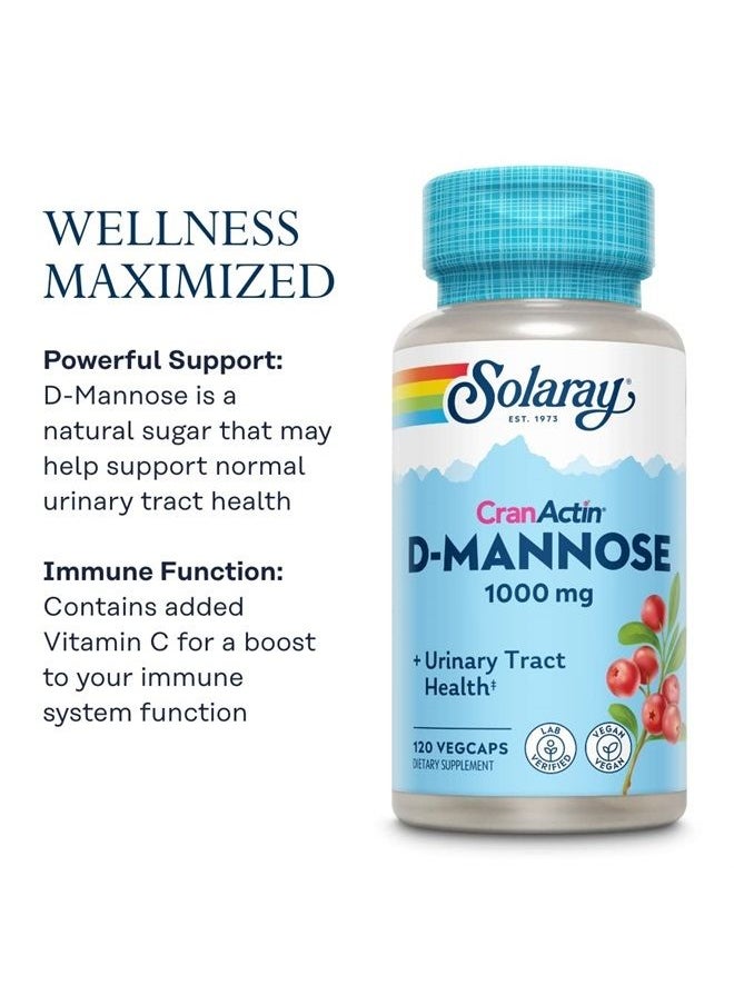 Solaray - Solaray D-Mannose w/CranActin Cranberry Extract 1000mg w/VIT C, Healthy Urinary Tract Support 120ct (120 CT) - Image 1