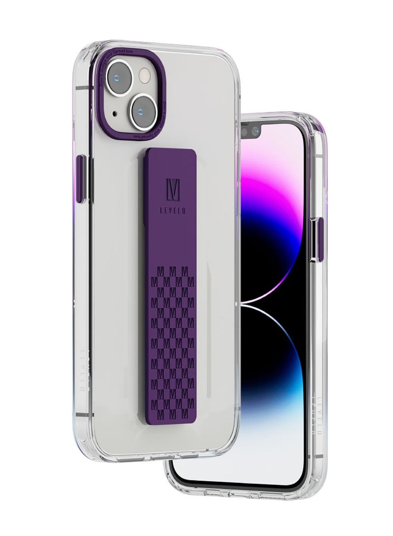 LEVELO Graphia iPhone 14 Plus Case IMD Clear Screen Protector / Metal Camera Protection / Extra Silicone Grip Case / Anti-Scratch - Purple - Image 1