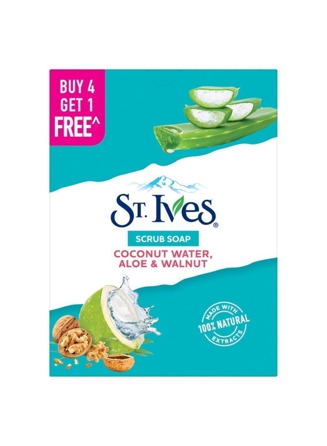 St Ives Coconut Water & Aloe Vera bathing scrub soap| Exfoliating soap with Walnut & Coconut|Made with 100% Natural Extracts| For Natural Glowing skin|PETA Approved| Cruelty Free|Offer Pack Buy 4 Get - Image 3