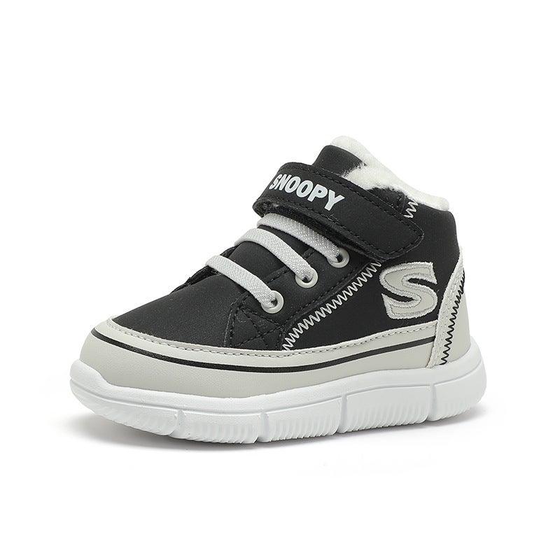 أحذية لوح عالية للأطفال بألوان متناسقة أحذية كاجوال خارجية متوسطة الارتفاع أحذية بطبقة واحدة مبطنة بالفليس أحذية قطنية مزدوجة لحماية القدم - Image 1