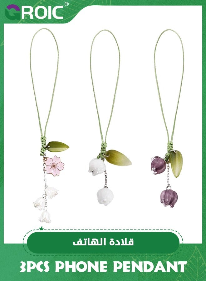 GROIC 3 Pcs Creative Tulip Flower Phone Pendant,Phone Wrist Strap,Phone Charm,Phone Chain,Decorative for Cellular Telephones, Suitable for Keychain Mobile Phone Car Key,Phone Strap,Phone Lanyard