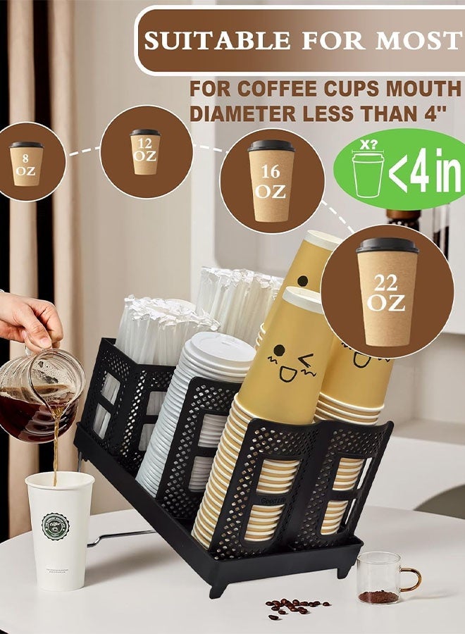 Comysubao Cup and Lid Holder, Disposable Paper Cup Dispenser with Coffee Pod Straw Storage Basket, Countertop Coffee Cup Holder for Coffee Stations, Bars, Break Rooms, Living Rooms, Parties (Black) - Image 5