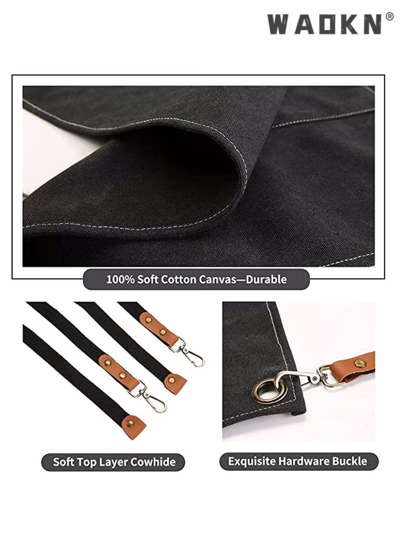 WAOKN Chef Apron,Cotton Canvas Cross Back Adjustable Apron with Pockets for Women and Men, Kitchen Cooking Baking Bib Apron, Adjustable Strap and Large Pockets,Canvas,Cappuccino for Cooking Baking Gardening  - Image 5
