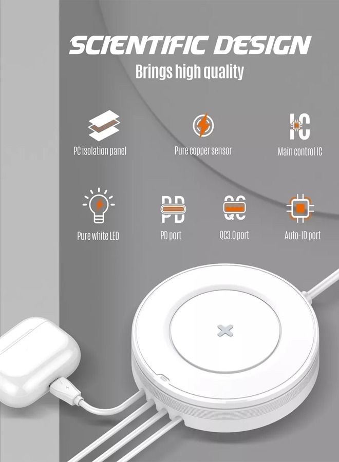 LDNIO Wireless Charger 5-in-1 Wireless Charging Station with 15W Qi-Certified Wireless Charger & 32W USB-C Port PD Fast Charger, Portable Multiport Charger for iPhone, iPad, Samsung and More - Image 4