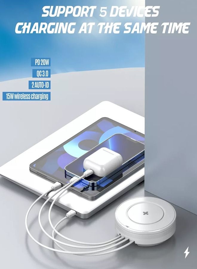 LDNIO Wireless Charger 5-in-1 Wireless Charging Station with 15W Qi-Certified Wireless Charger & 32W USB-C Port PD Fast Charger, Portable Multiport Charger for iPhone, iPad, Samsung and More - Image 3