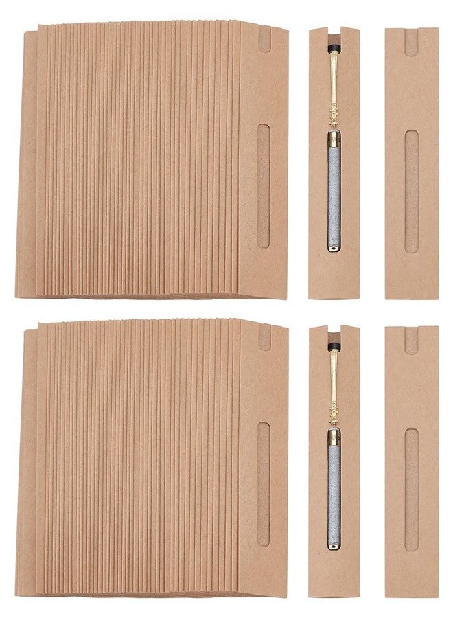 NBEADS 120 Pcs Kraft Pen Gift Boxes, Burlywood Slip-in Pen Packaging Box with Clear Window for Pencil Ballpoint Fountain Pen Display and Office School Supplies, 6.1x1.57inch - Image 1