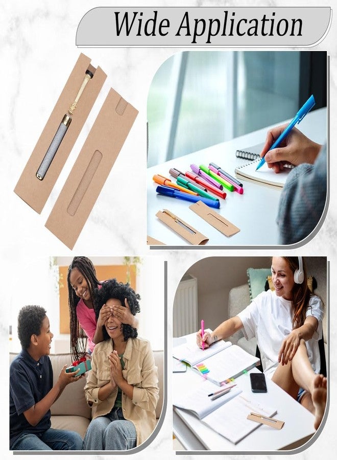 NBEADS 120 Pcs Kraft Pen Gift Boxes, Burlywood Slip-in Pen Packaging Box with Clear Window for Pencil Ballpoint Fountain Pen Display and Office School Supplies, 6.1x1.57inch - Image 5