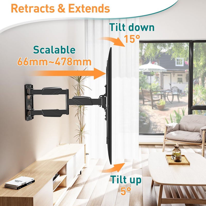 ELIVED TV Wall Bracket for Most 26-60 inch TVs, Tilt and Swivel Wall Mount for Flat or Curved TVs with VESA 100x100-400x400mm up to 40KG, Full Motion Corner TV Bracket with Articulating Arm EV009 - Image 2