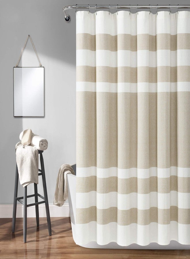 Lush Decor, Taupe Cape Cod Stripe Yarn Dyed Cotton Shower Curtain, 72" x 72", 72" x 72 - Image 2