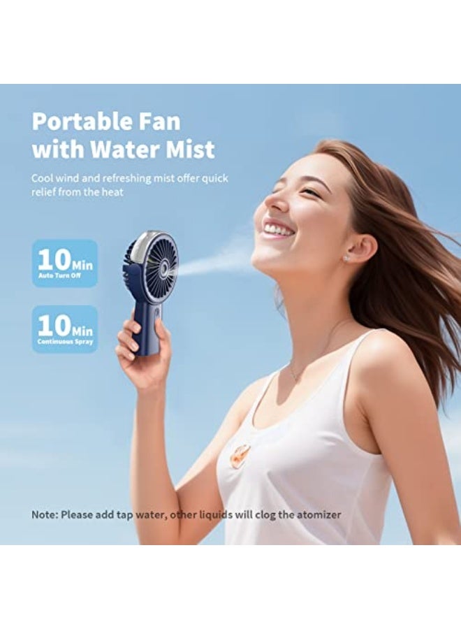 Otlonpe Handheld Misting Fan Portable, 4000mAh Rechargeable Small Personal Water Spray Hand Held Mist Fan Battery Operated, 90° Rotatable, Power Bank for Travel Home Office Men Women Kids (Blue)  - Image 2