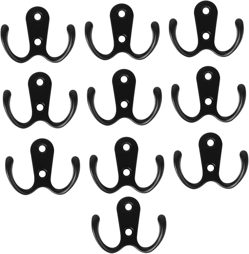 Unomor 10 حزمة من خطافات المعطف المعدنية السوداء ذات الشقين لتوفير المساحة للمدخل والحمام - Image 2