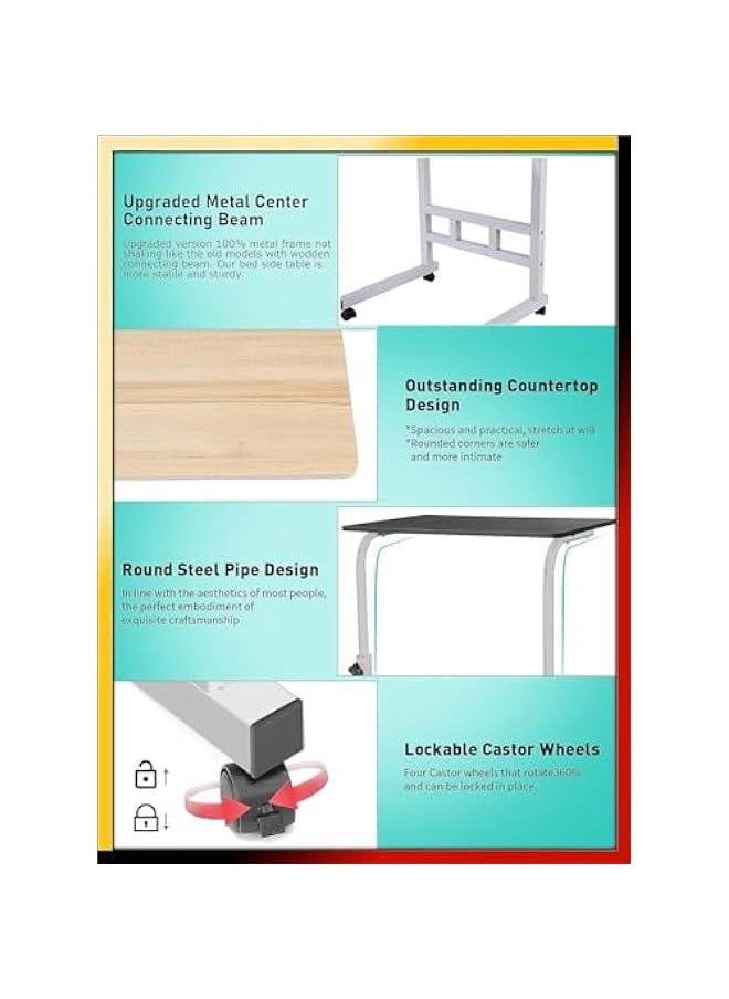 Adjustable Height Mobile Computer Desk， Home Bedrooms And Office Desks For Work and Study Moveable Portable Coffee Overbed Tray Bedside Sofa Table (Black)