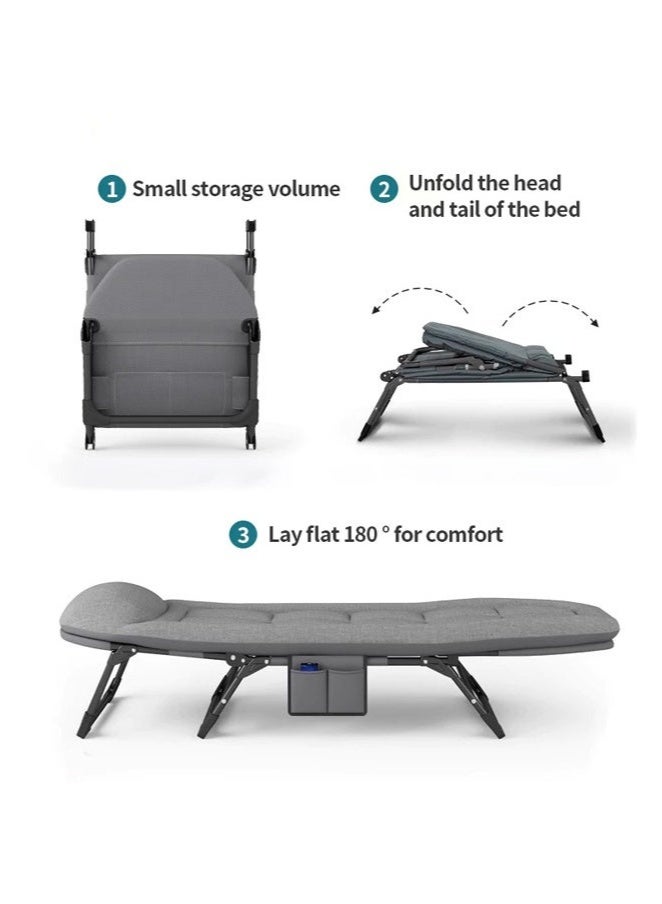 XiuWoo Portable Foldable Camping Bed, Adjustable Medical Bed, Comfortable Recliner Bed Lounger Chair, Single Sleeping Bed, Resting Bed, Adults Camping Cot for Outdoor Beach Office Grey 180*60cm - Image 3