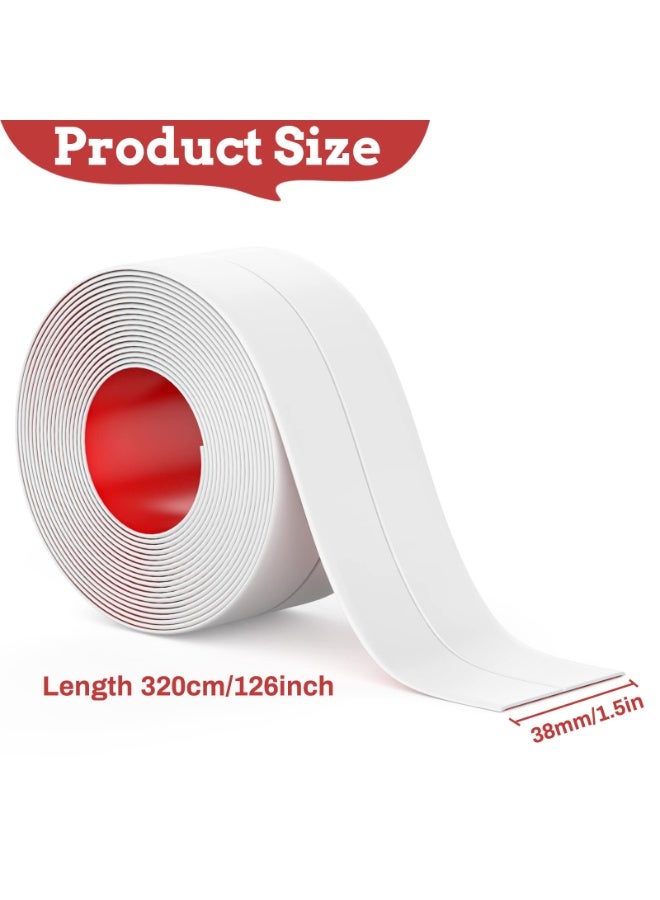 لياكم شريط سد أبيض، لفافتان من شريط السد اللاصق ذاتي اللصق، شريط سد أبيض لزوايا الحمام، شريط سد ذاتي اللصق مقاوم للماء، يُستخدم لأحواض المطبخ، وأحواض الاستحمام، والأرضيات، والجدران، وحواف الأرضيات، وشريط حماية، وشريط مانع تسرب مقاوم للماء للمطابخ، والحمامات، والدش، وأحواض الاستحمام، والمرحاض، والجدران، والأرضيات، وأسطح العمل، مع أداة سد (126 × 1.5 بوصة). - Image 2