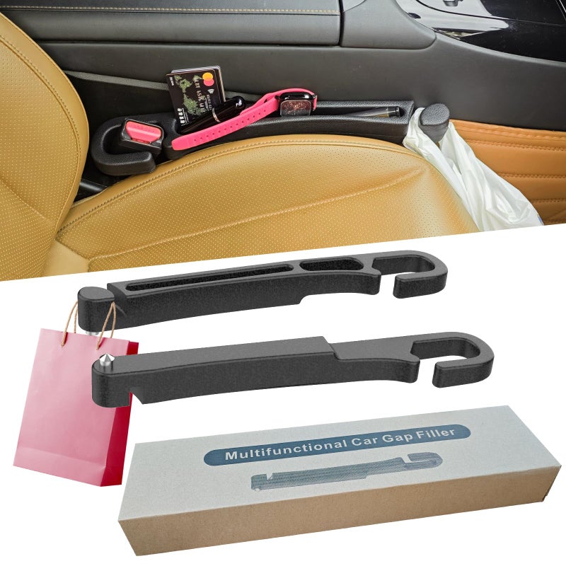 TUOBITUO Car Seat Gap Filler 2 Pack with Organizer Hook Function & Car Glass Breaker,Prevents Small Items Tools from Falling Gap Stopper Seat Side Gap Filler for All Cars - Image 1
