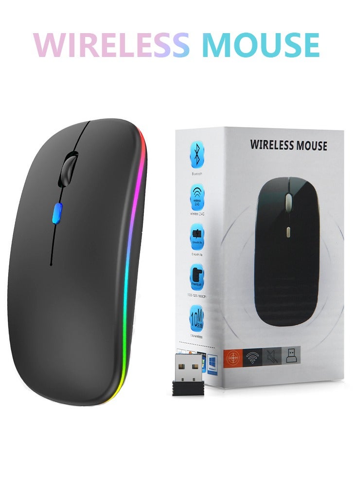 ماوس لاسلكي بلوتوث ، بلوتوث 5.1 + USB ، 2.4GHz القابلة لإعادة الشحن كتم ماوس لاسلكي بلوتوث ، ماوس الكمبيوتر مع جهاز استقبال الناقل التسلسلي العام ( أسود ) - Image 1